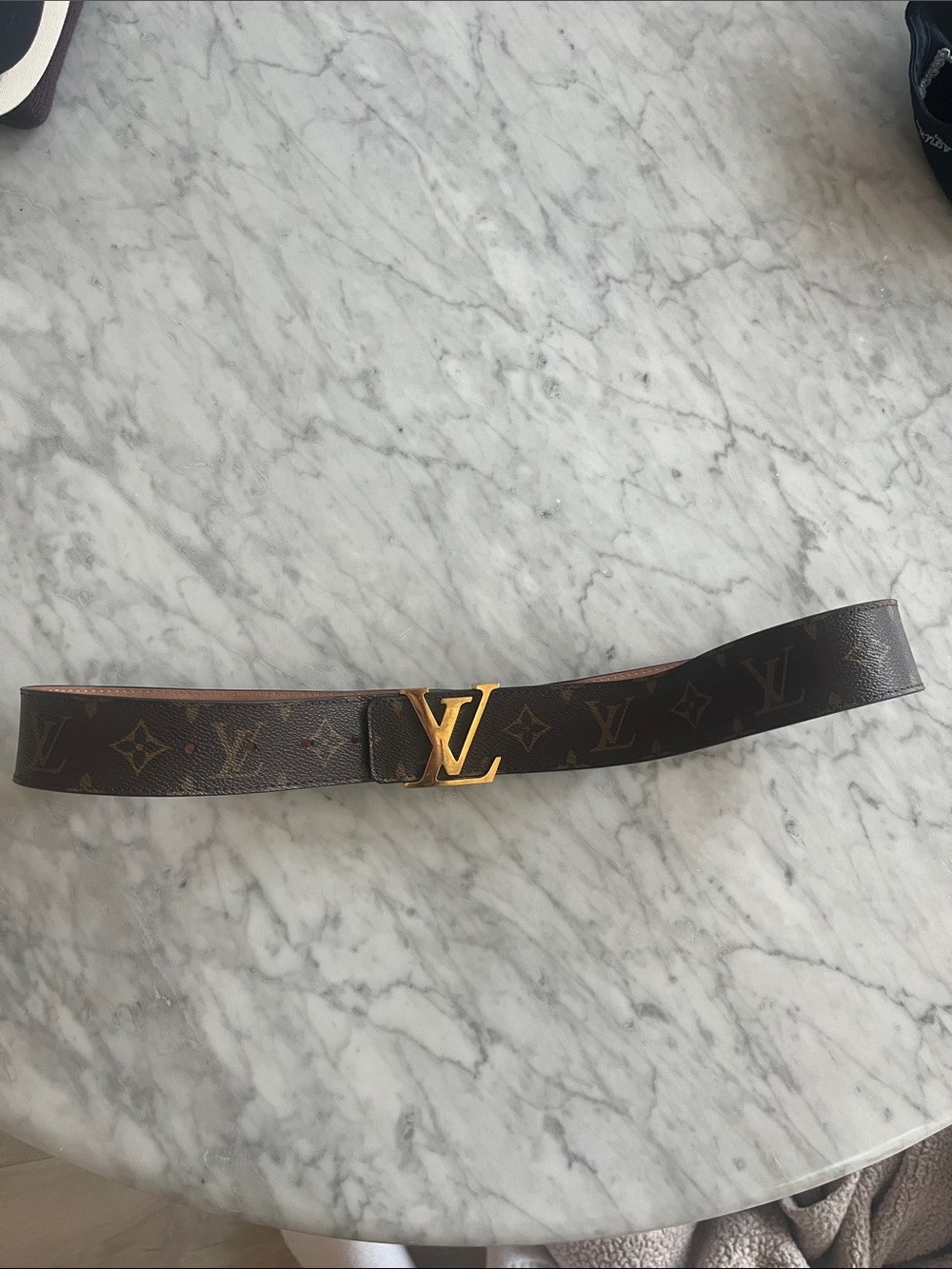 Louis Vuitton Brown Monogram Belt with Gold LV Buckle